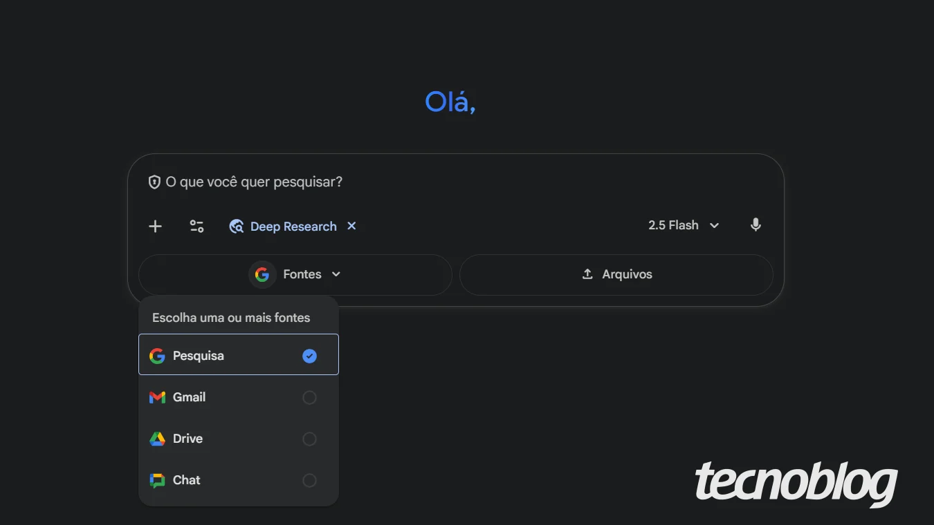 Google Gemini libera Deep Research com acesso ao Gmail, Google Drive e Chat, veja como criar relatórios completos no desktop e em breve no mobile Google Gemini agora pode acessar seu Gmail, Drive e Chat nas pesquisas • Tecnoblog